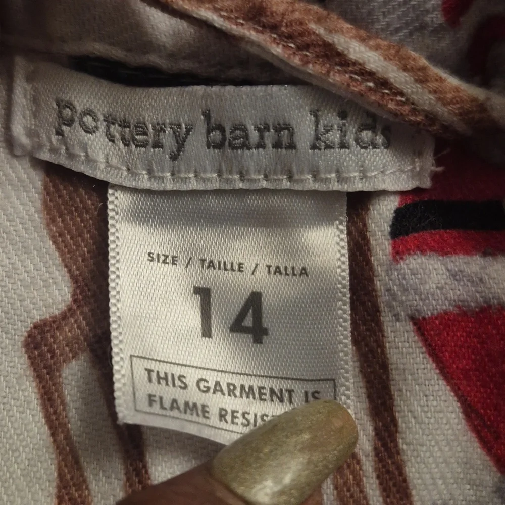 POTTERY PARN KIDS heritage Santa Flannel Pajama Top Christmas Button Sleep Shirt
